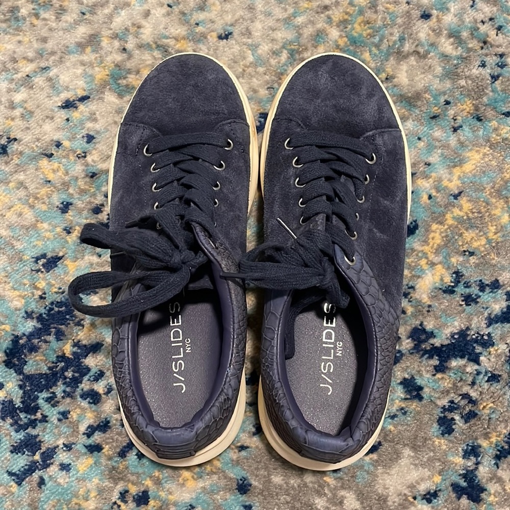Jslides blue suede/snakeskin sneakers